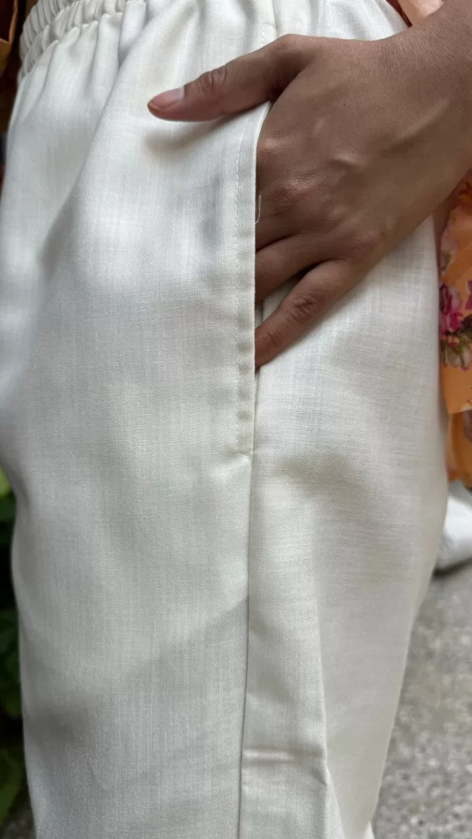 Straight Wide Cotton Pants - White