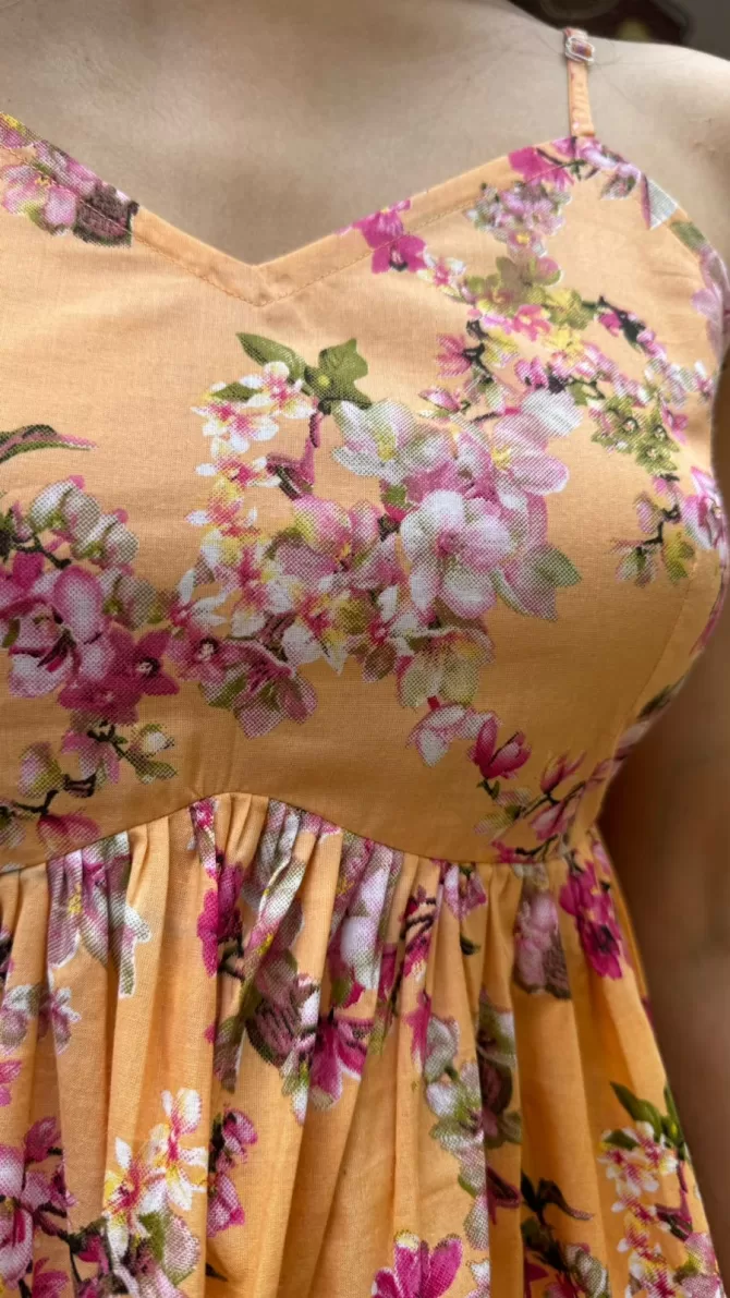Strappy Dahlia Cotton Tunic - Yellow