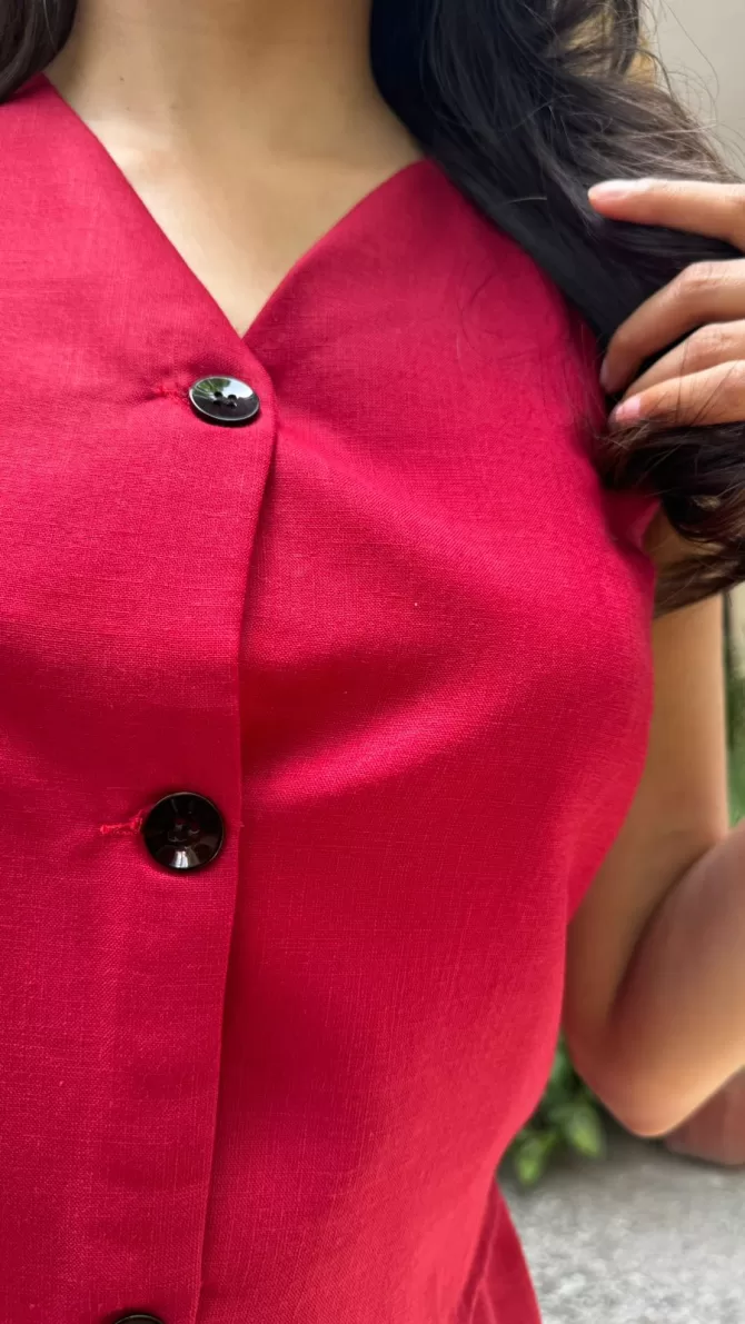Cotton Waistcoat Set - Maroon