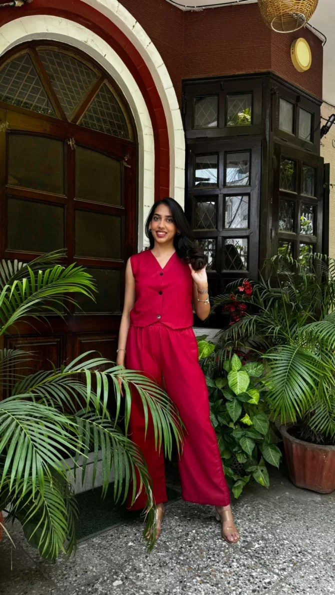 Cotton Waistcoat Set - Maroon