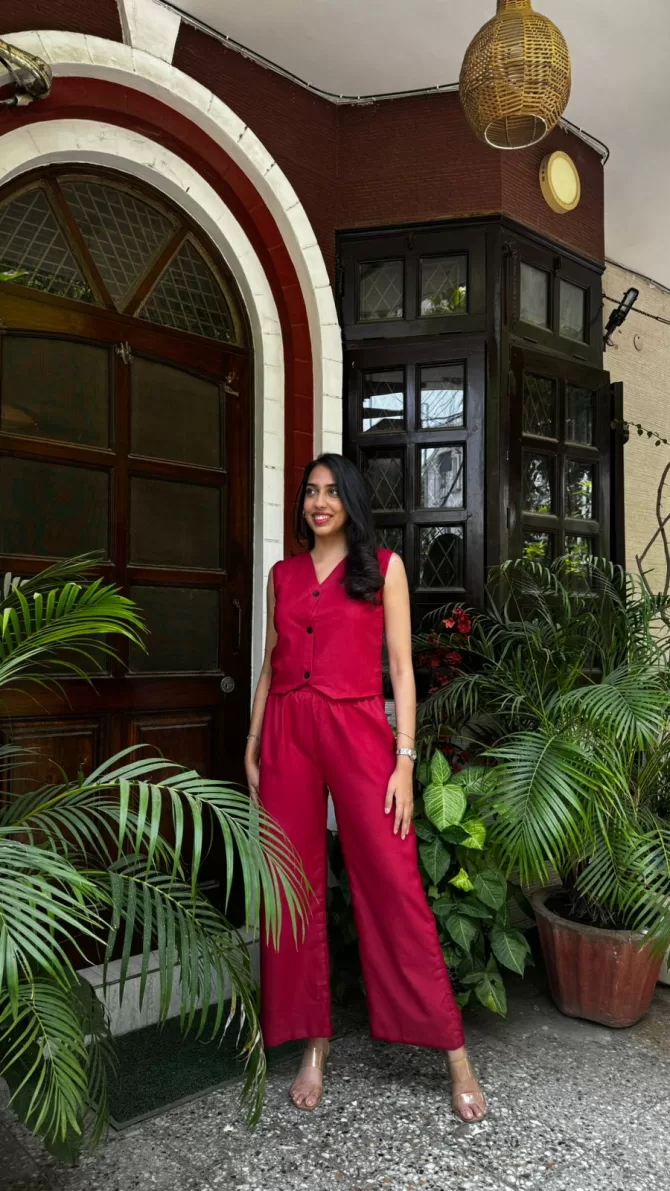 Cotton Waistcoat Set - Maroon