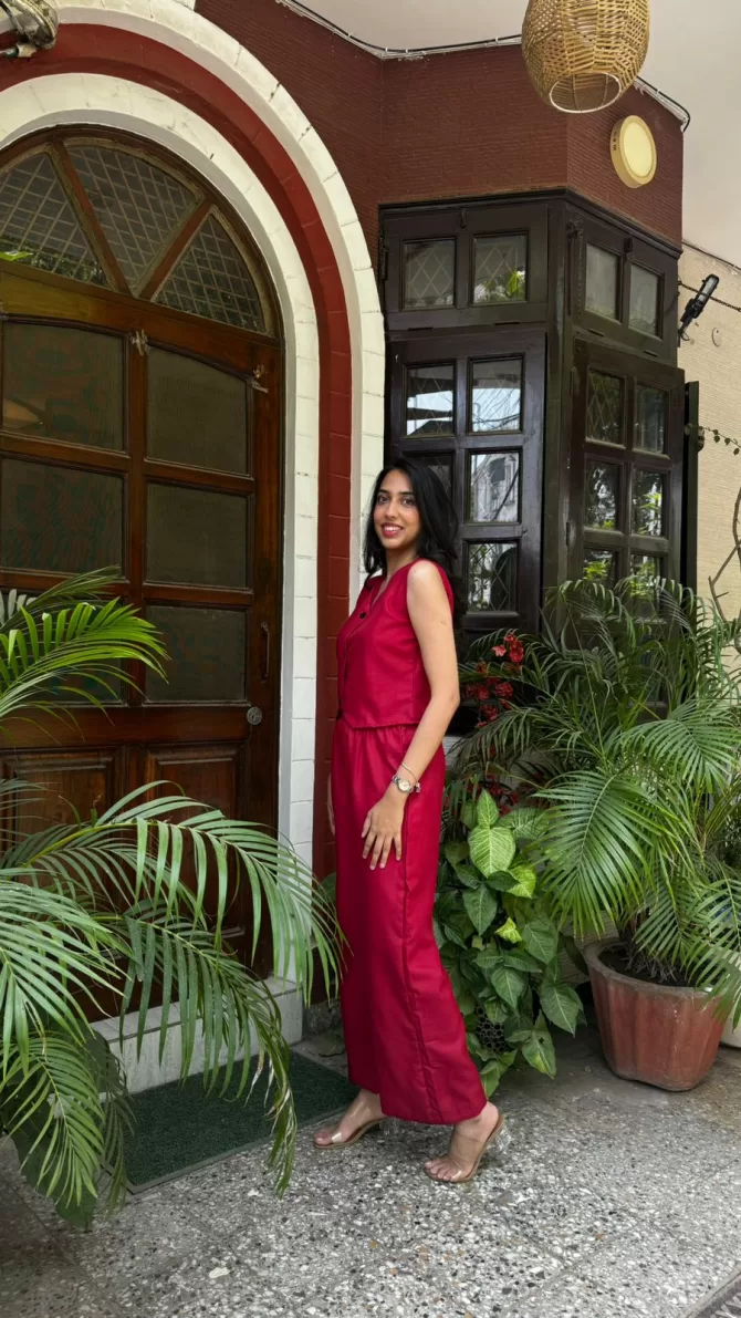 Cotton Waistcoat Set - Maroon