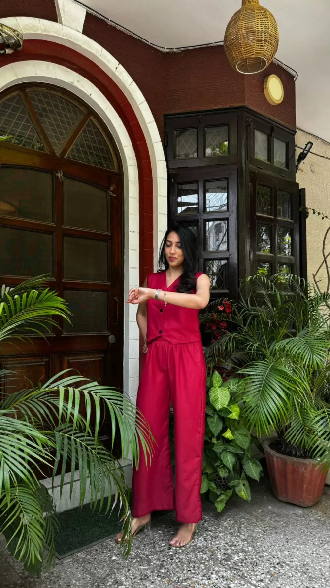 Cotton Waistcoat Set - Maroon