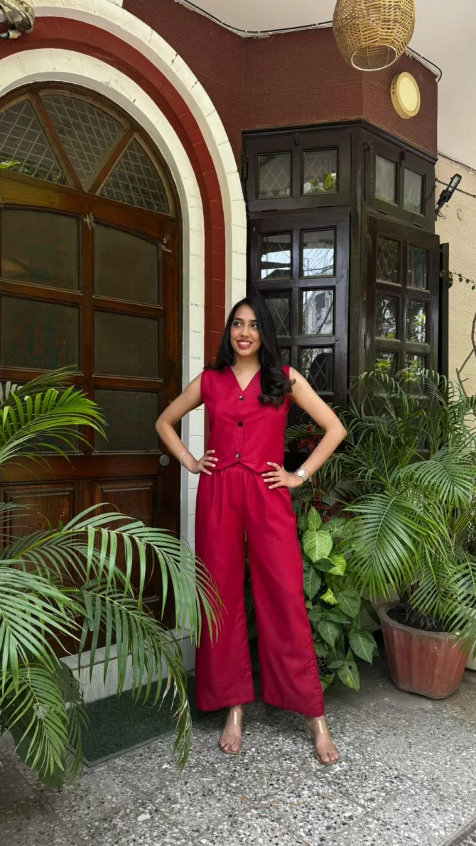 Cotton Waistcoat Set - Maroon