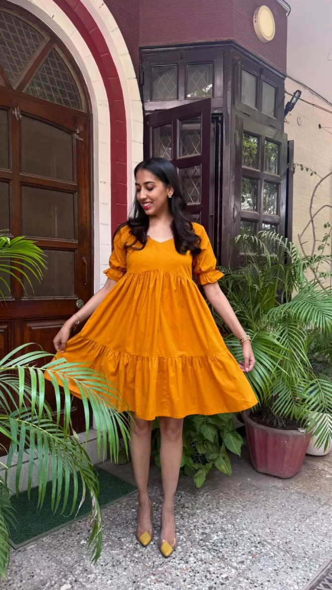 Pop of Color Cotton Dress - Mustard