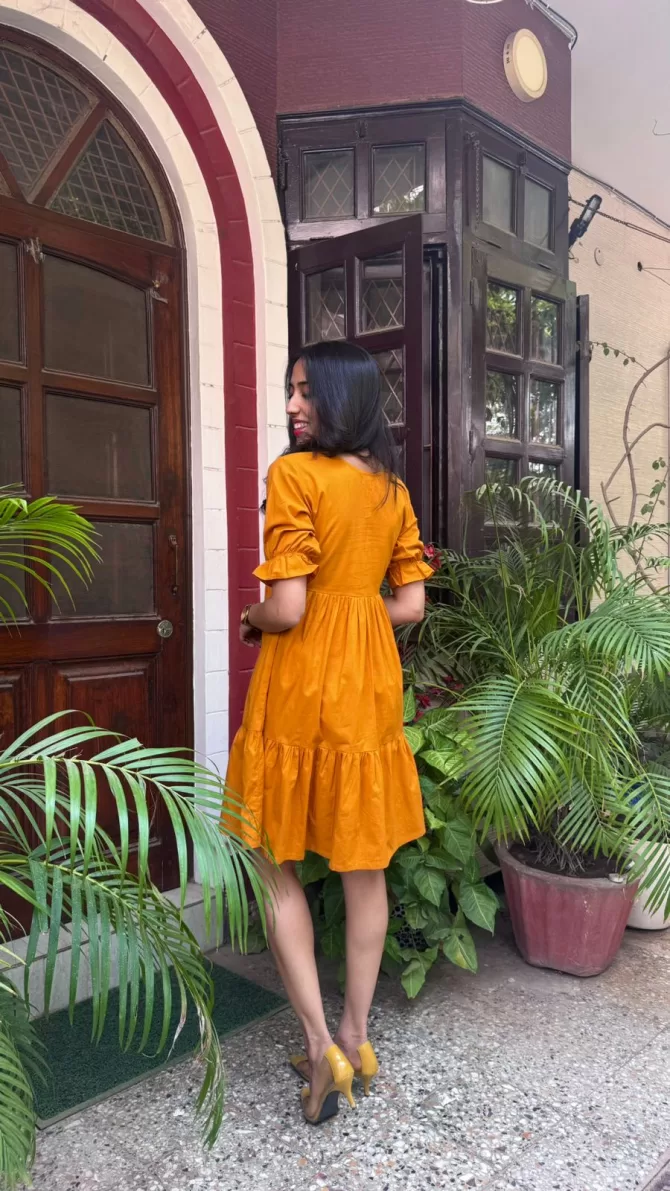 Pop of Color Cotton Dress - Mustard