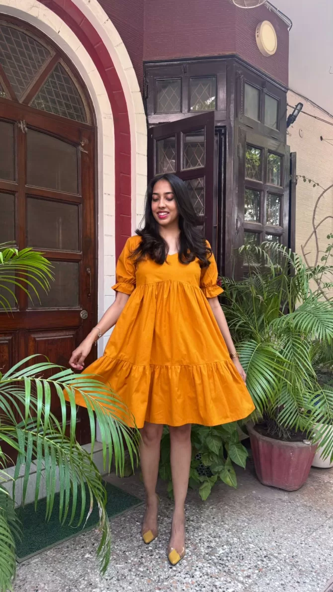 Pop of Color Cotton Dress - Mustard