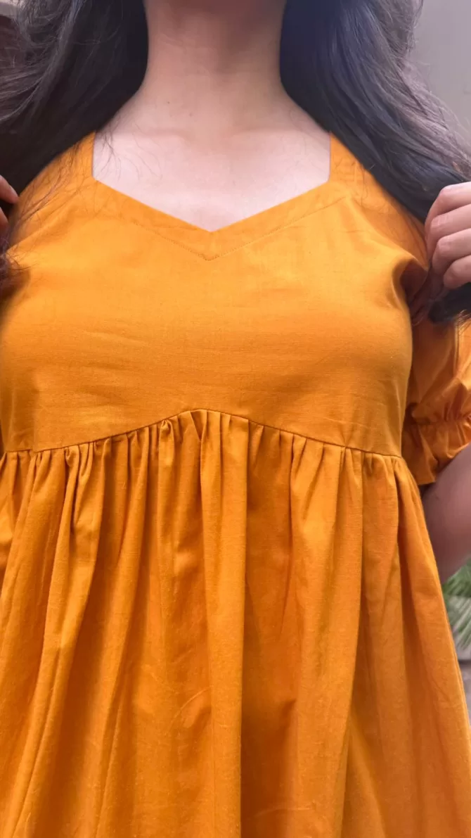 Pop of Color Cotton Dress - Mustard