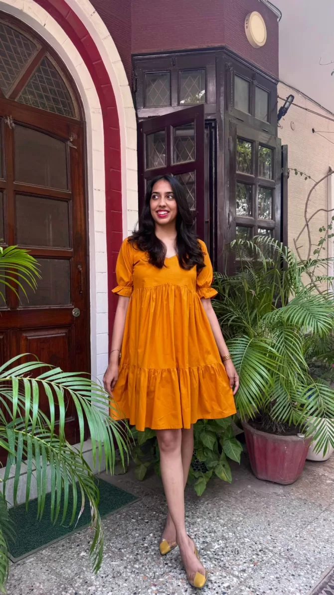 Pop of Color Cotton Dress - Mustard