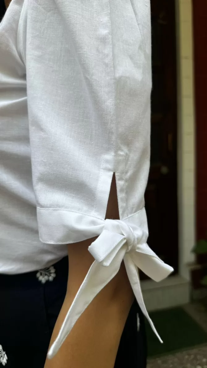 Bow Tie Cotton Top - White (Premium Fabric)