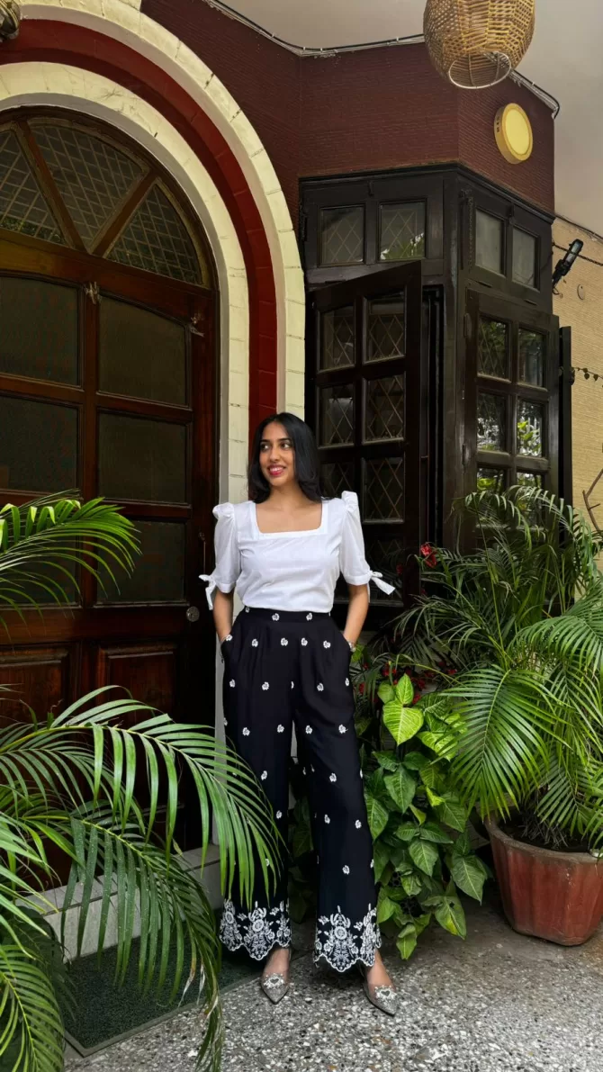 Straight Embroidered Trousers - Black (Premium Fabric)