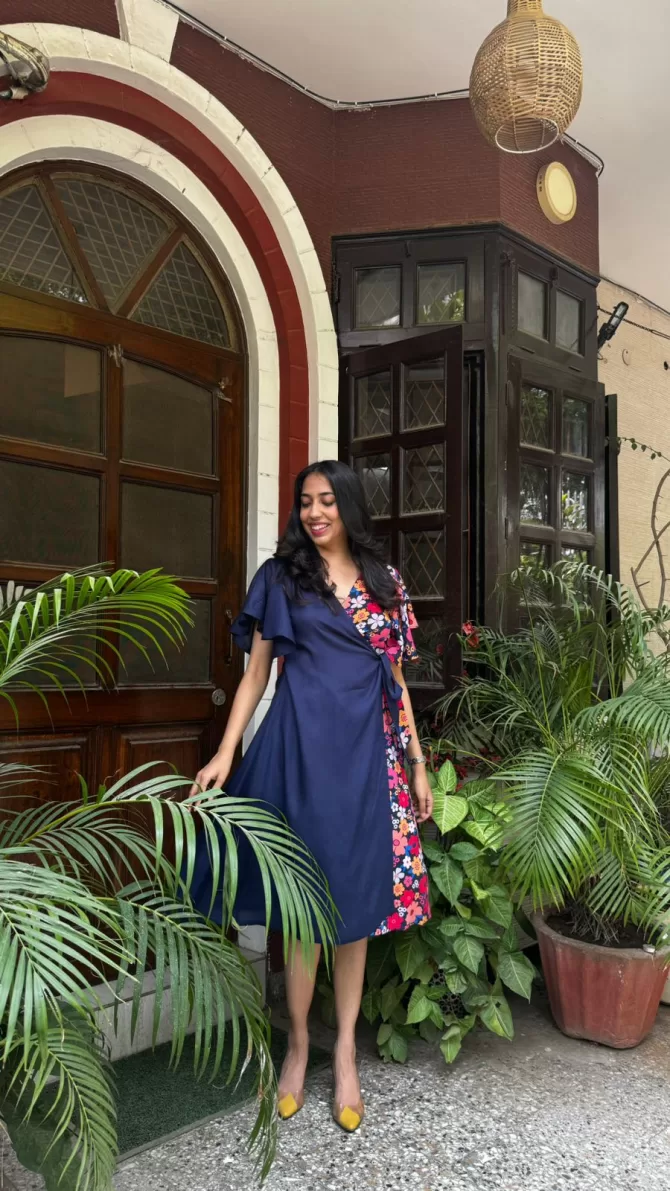 Waverly Floral Wrap Dress - Blue (Premium Fabric)