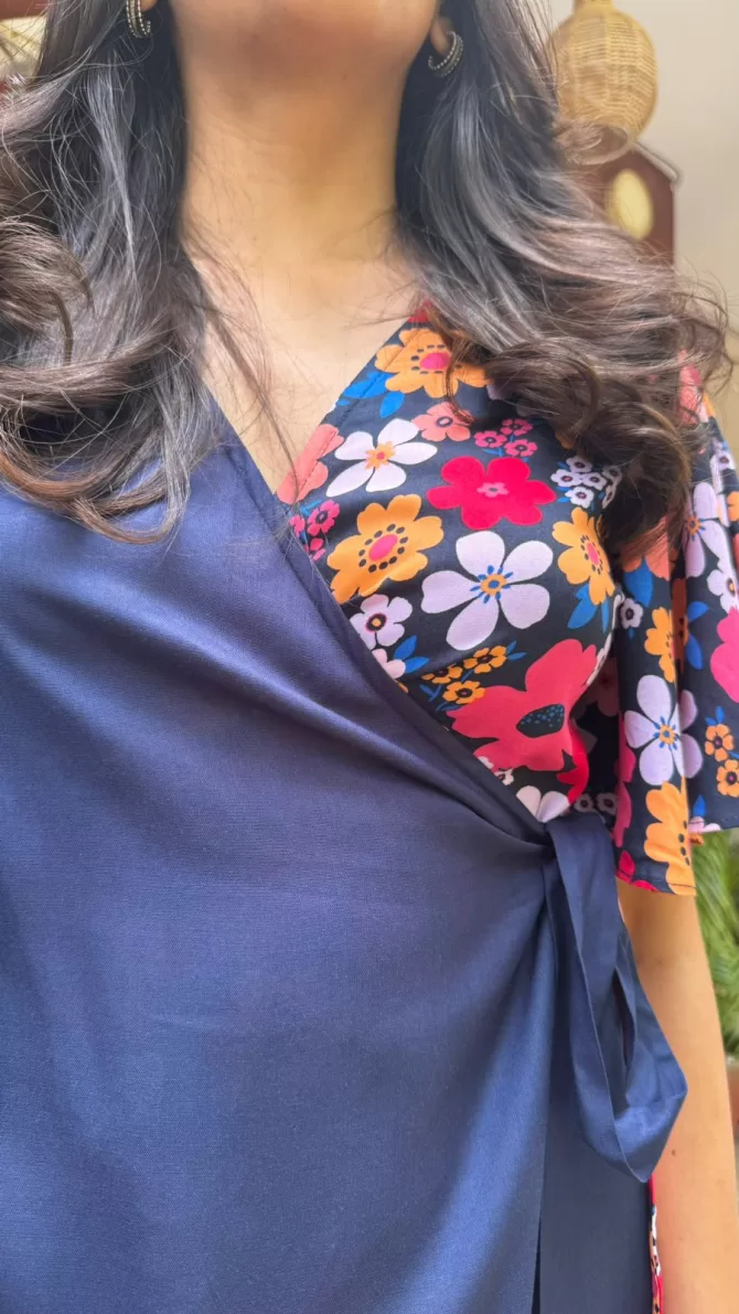 Waverly Floral Wrap Dress - Blue (Premium Fabric)