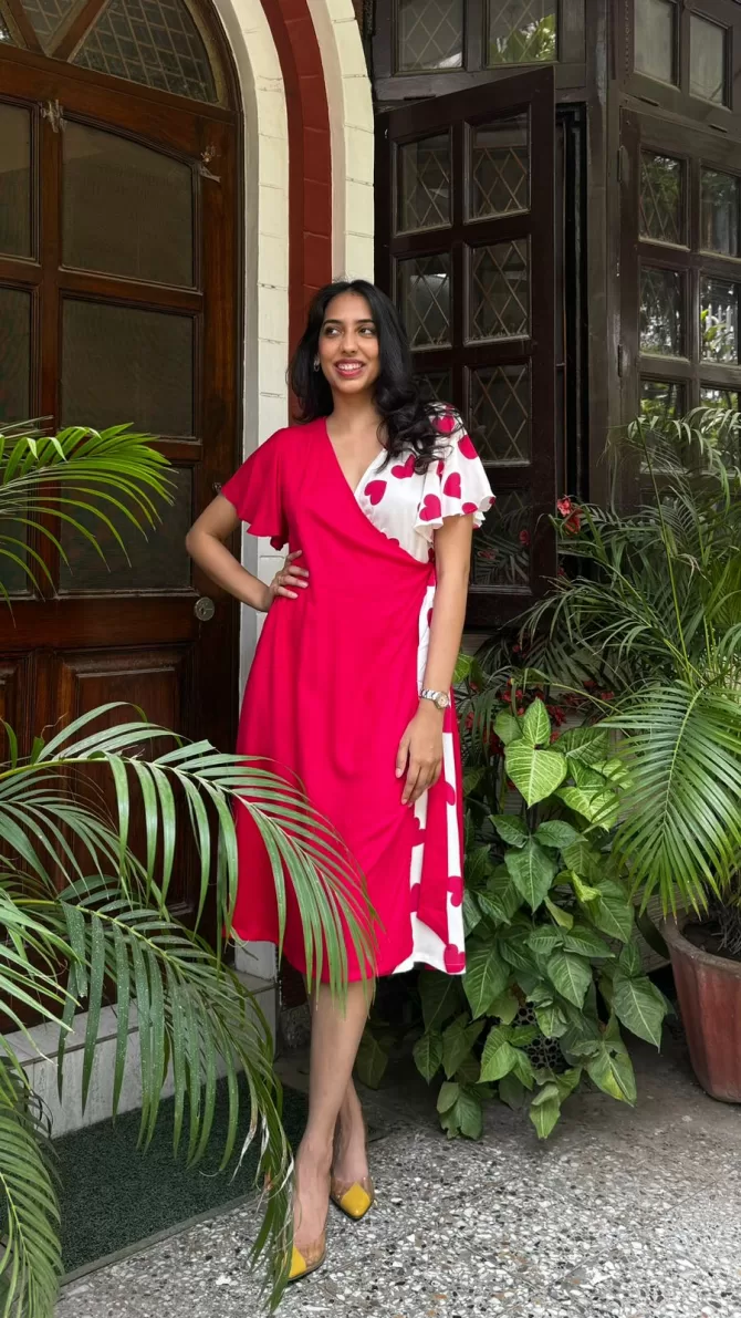Waverly Heart Wrap Dress - Pink (Premium Fabric)