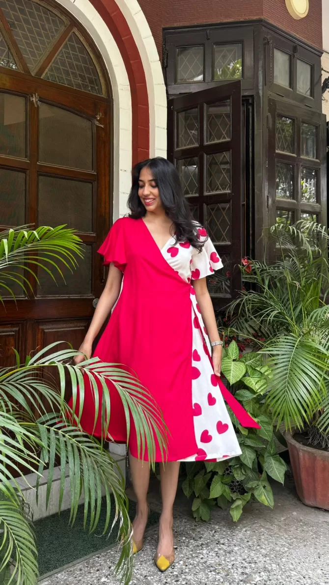 Waverly Heart Wrap Dress - Pink (Premium Fabric)