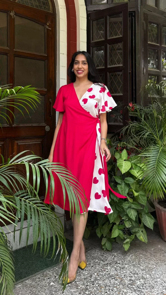 Waverly Heart Wrap Dress - Pink (Premium Fabric)