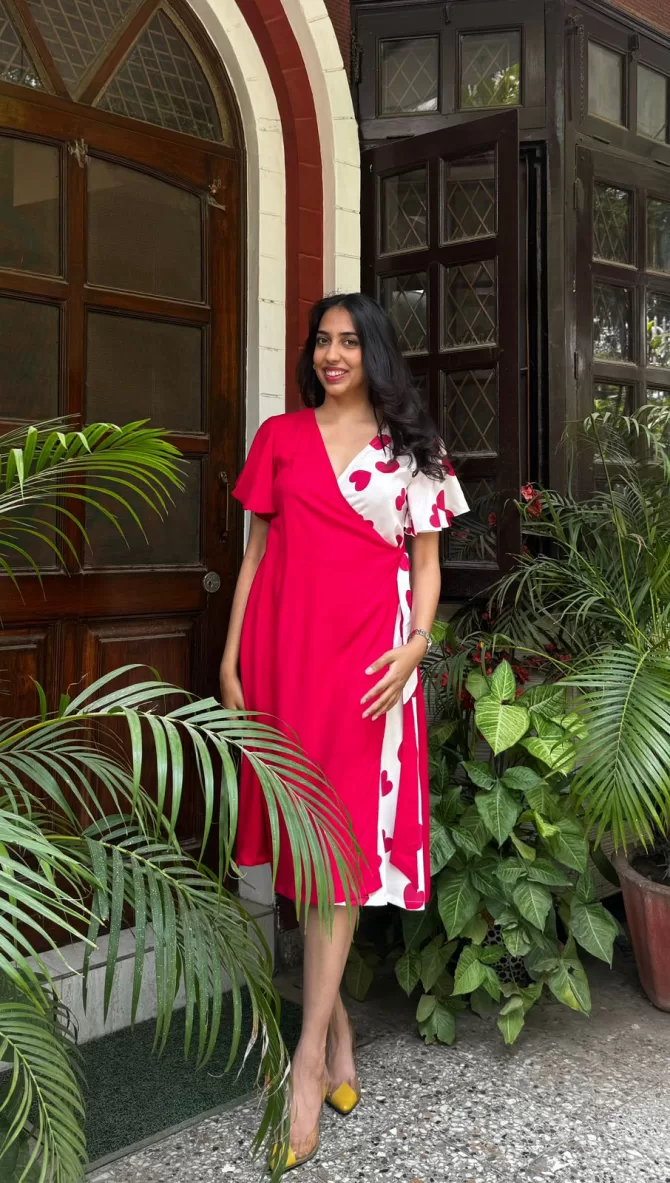 Waverly Heart Wrap Dress - Pink (Premium Fabric)