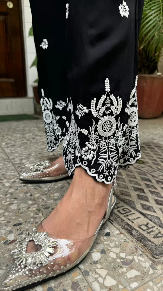 Straight Embroidered Trousers - Black (Premium Fabric)