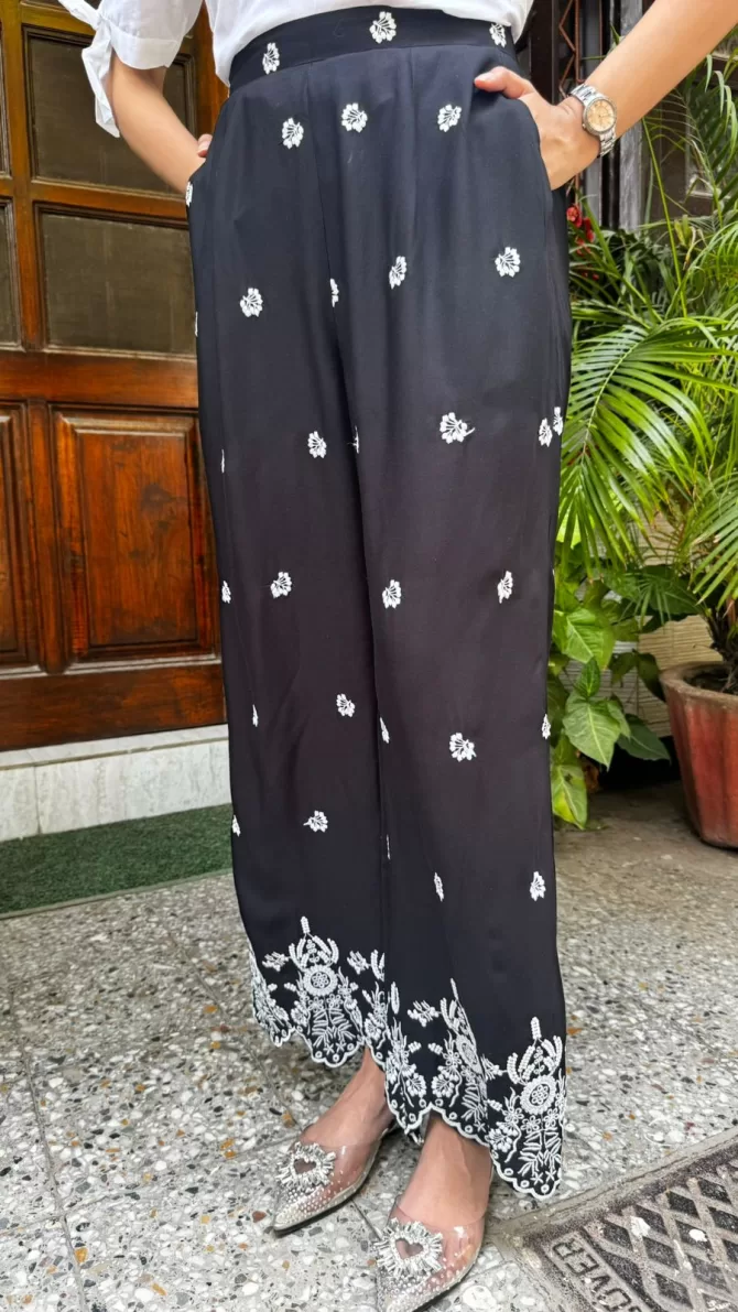Straight Embroidered Trousers - Black (Premium Fabric)