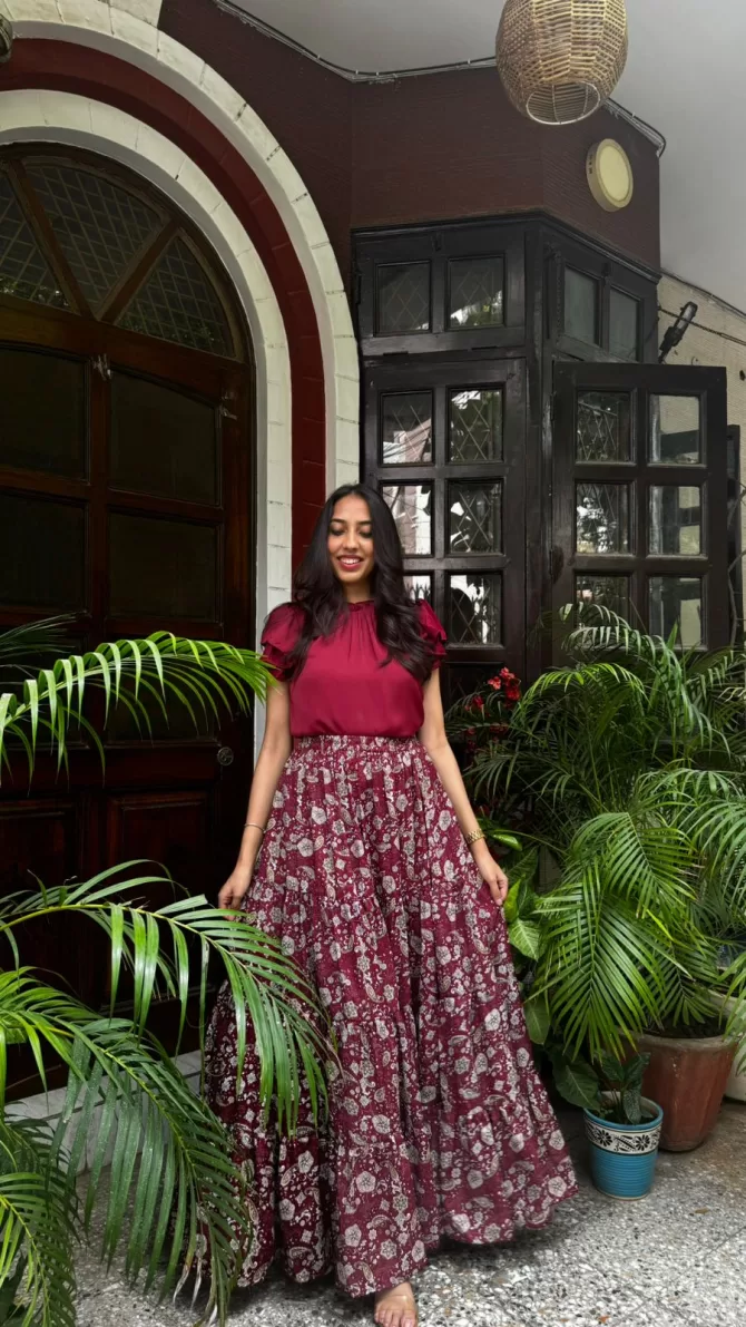 Twilight Heavy Tiered Skirt - Maroon
