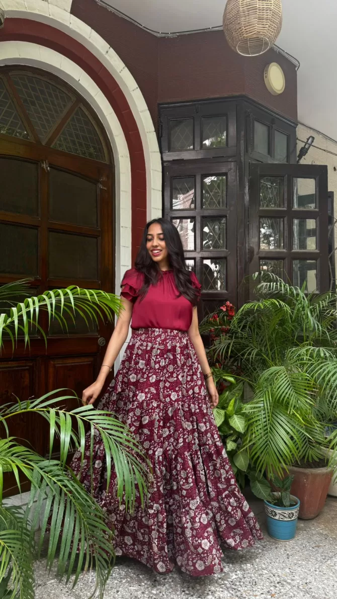 Twilight Heavy Tiered Skirt - Maroon