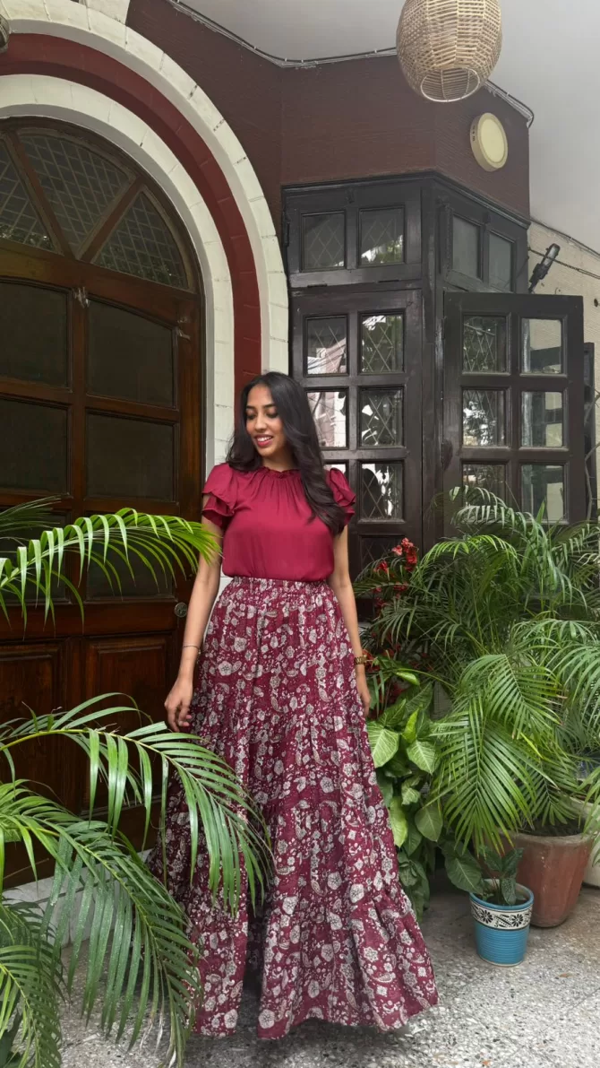 Twilight Heavy Tiered Skirt - Maroon