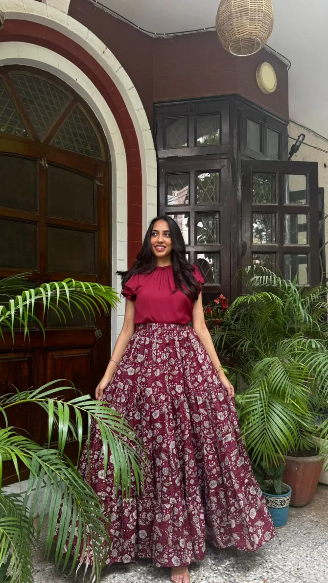 Twilight Heavy Tiered Skirt - Maroon