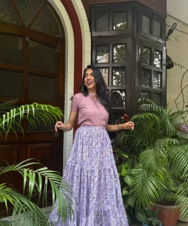 Tiered Cotton Skirt – Purple