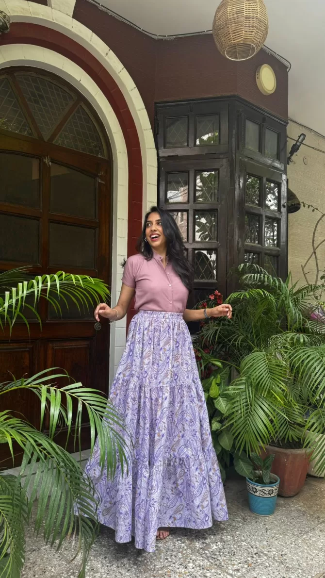 Tiered Cotton Skirt - Purple