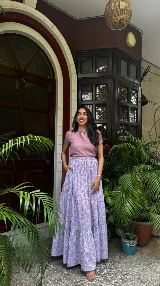 Tiered Cotton Skirt - Purple
