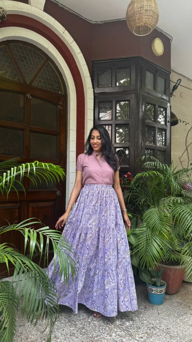 Tiered Cotton Skirt - Purple