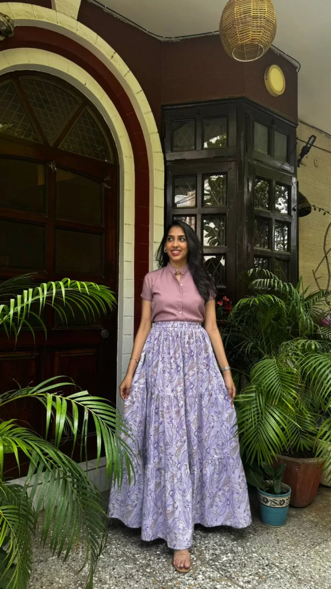Tiered Cotton Skirt - Purple