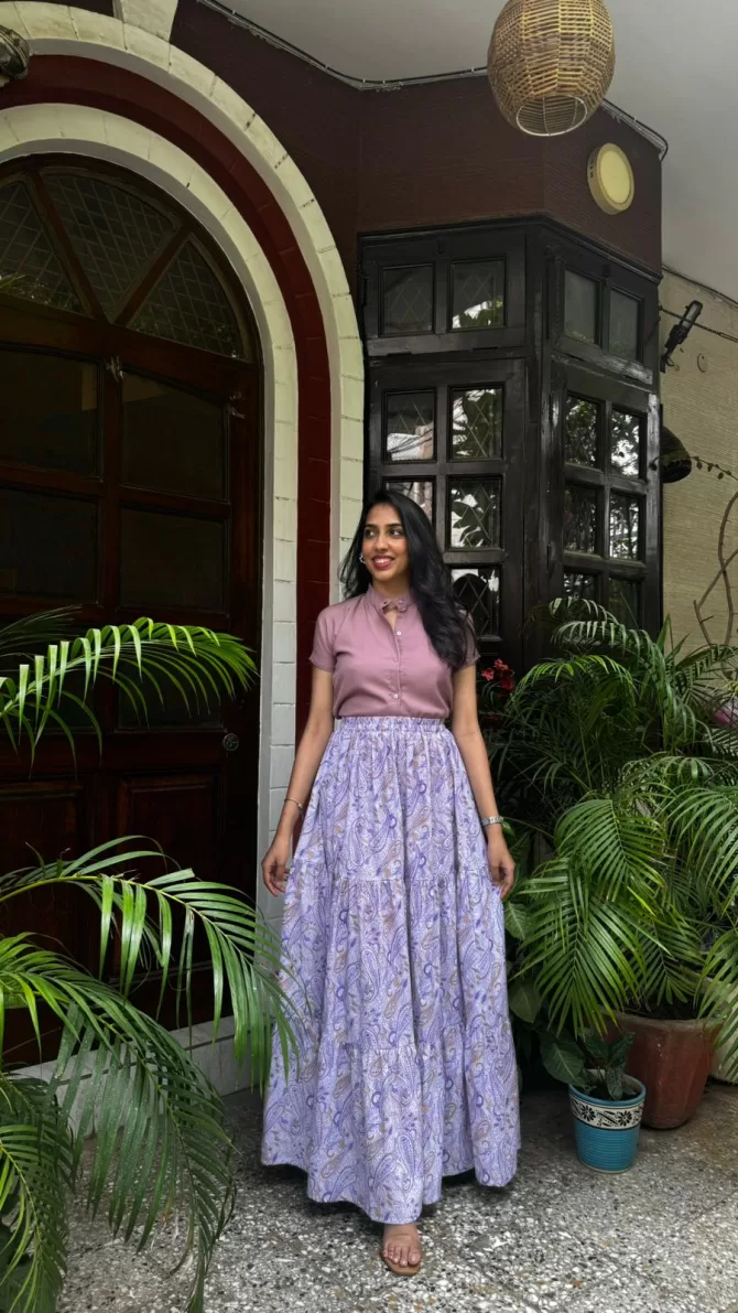 Tiered Cotton Skirt - Purple