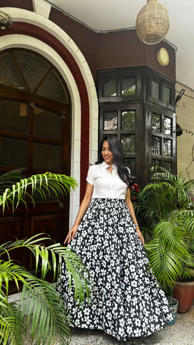 Tiered Cotton Skirt - Black