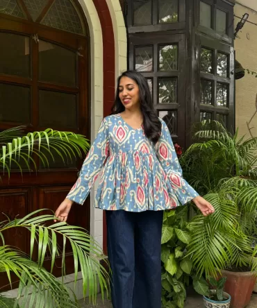 Dahlia Cotton Tunic – Blue