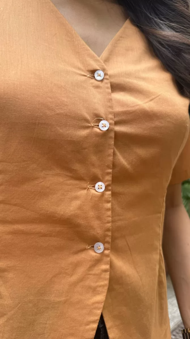 Sleeved Cotton Waistcoat - Beige