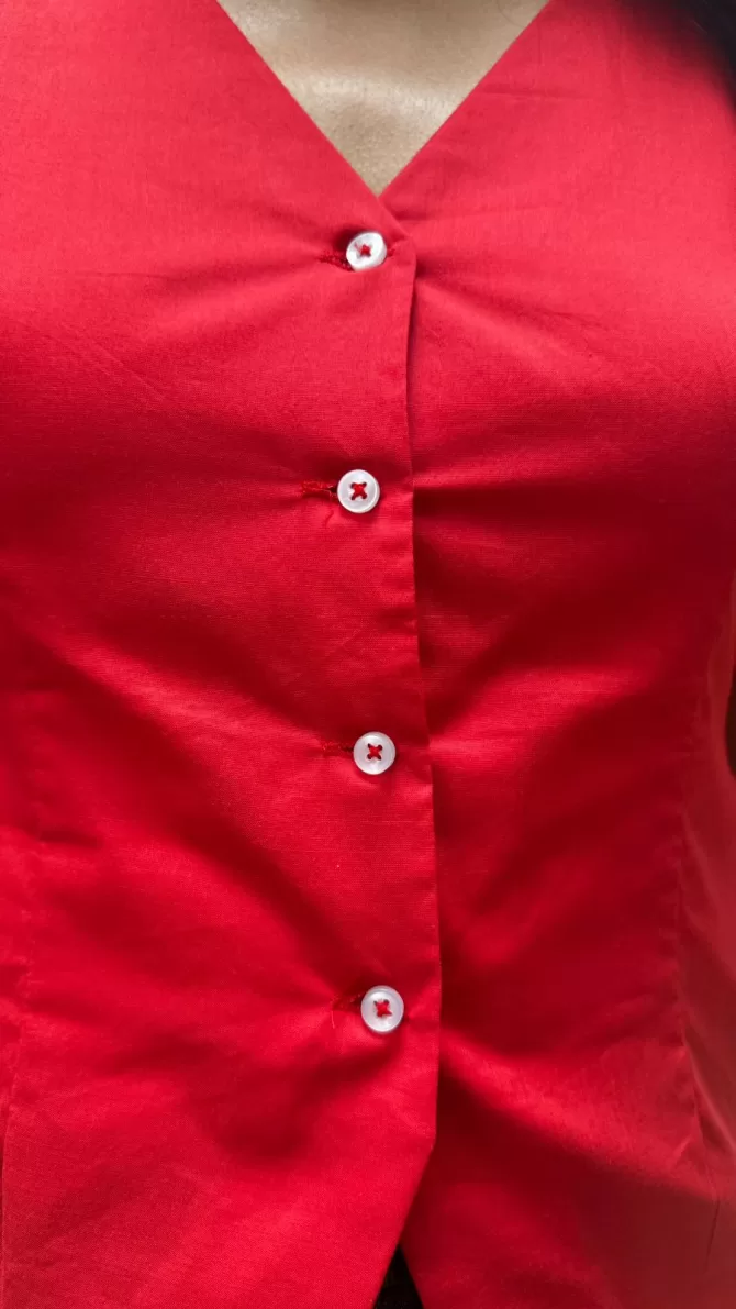 Sleeved Cotton Waistcoat - Rust Red