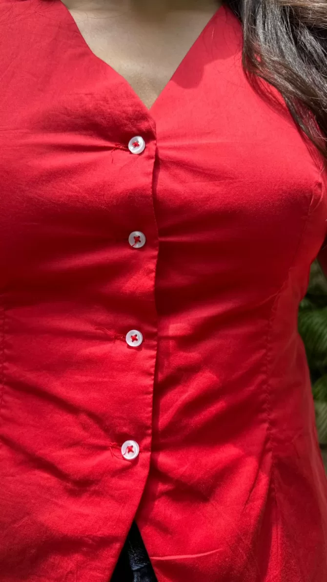Chic Cotton Waistcoat - Rust Red