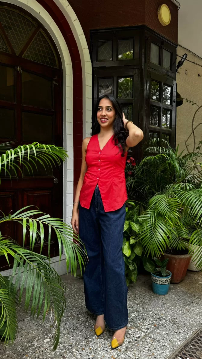Chic Cotton Waistcoat - Rust Red