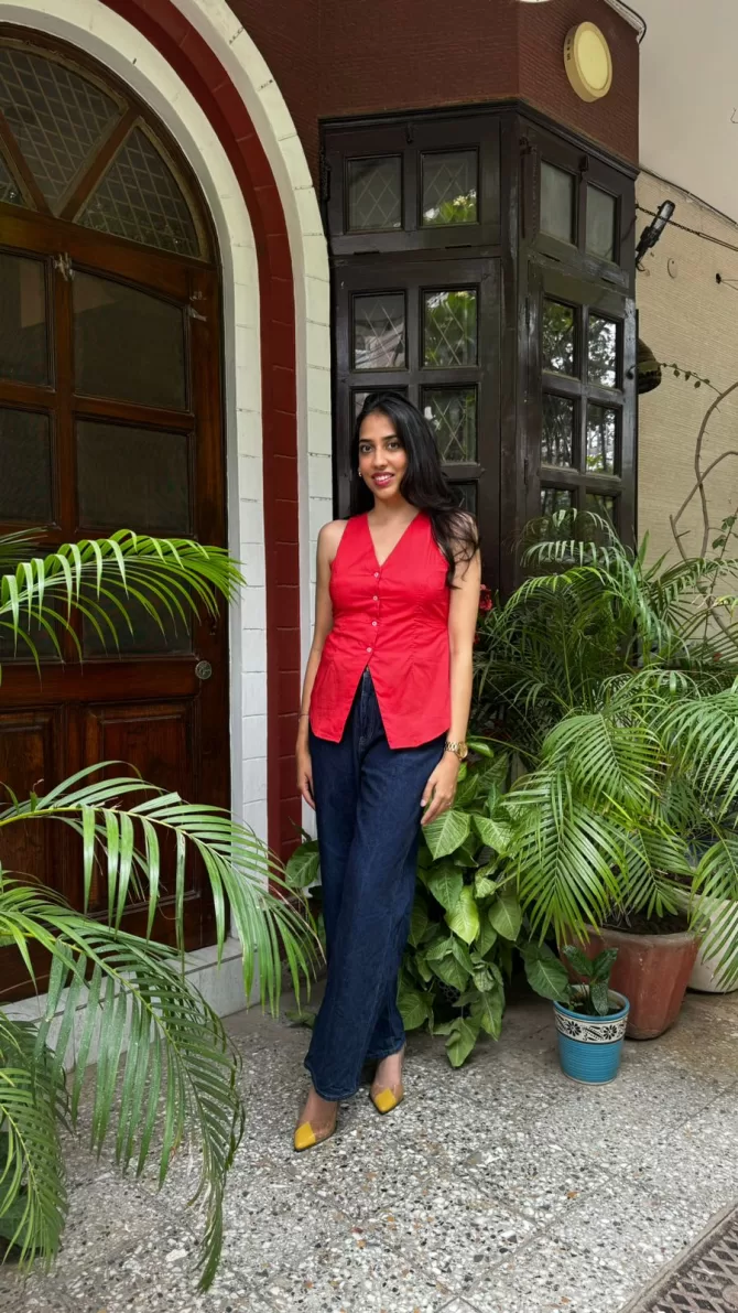 Chic Cotton Waistcoat - Rust Red