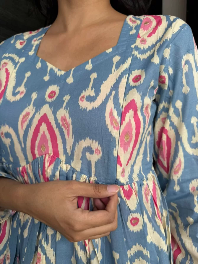 Maternity Dahlia Cotton Tunic - Blue