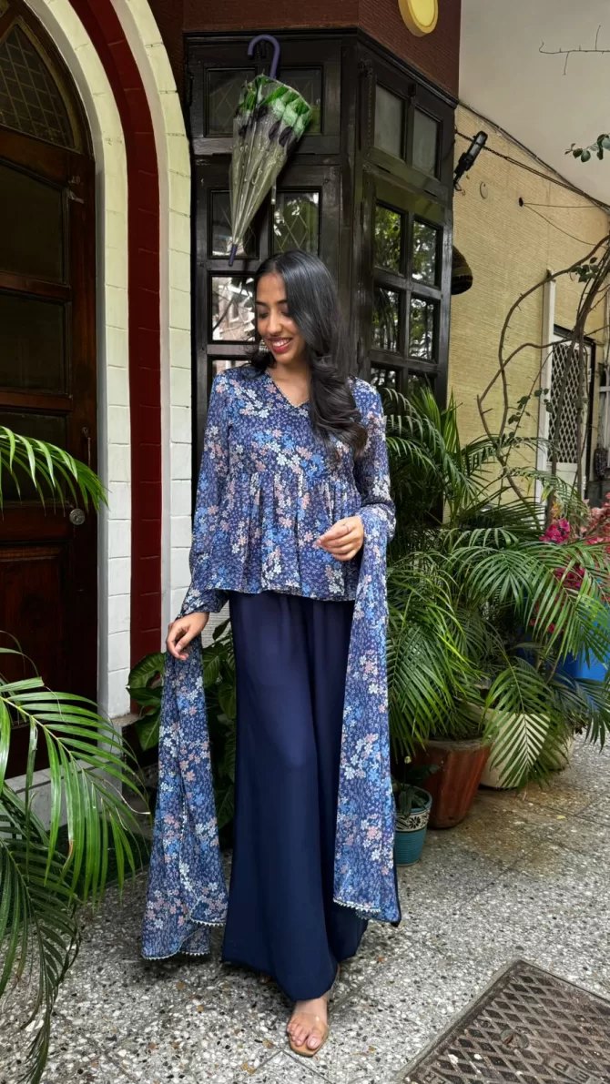 Bagh Peplum Dupatta Set (Super Premium Collection) - Blue
