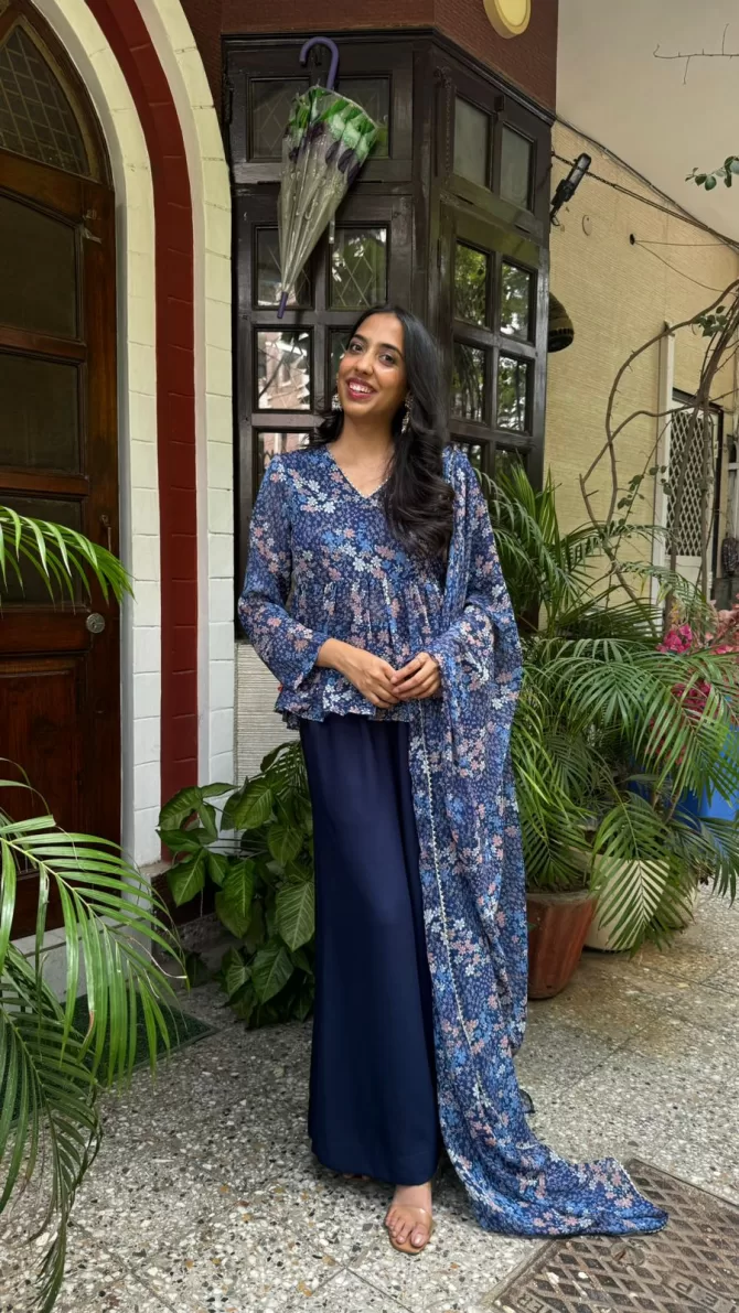 Bagh Peplum Dupatta Set (Super Premium Collection) - Blue