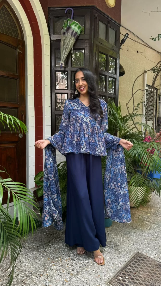 Bagh Peplum Dupatta Set (Super Premium Collection) - Blue