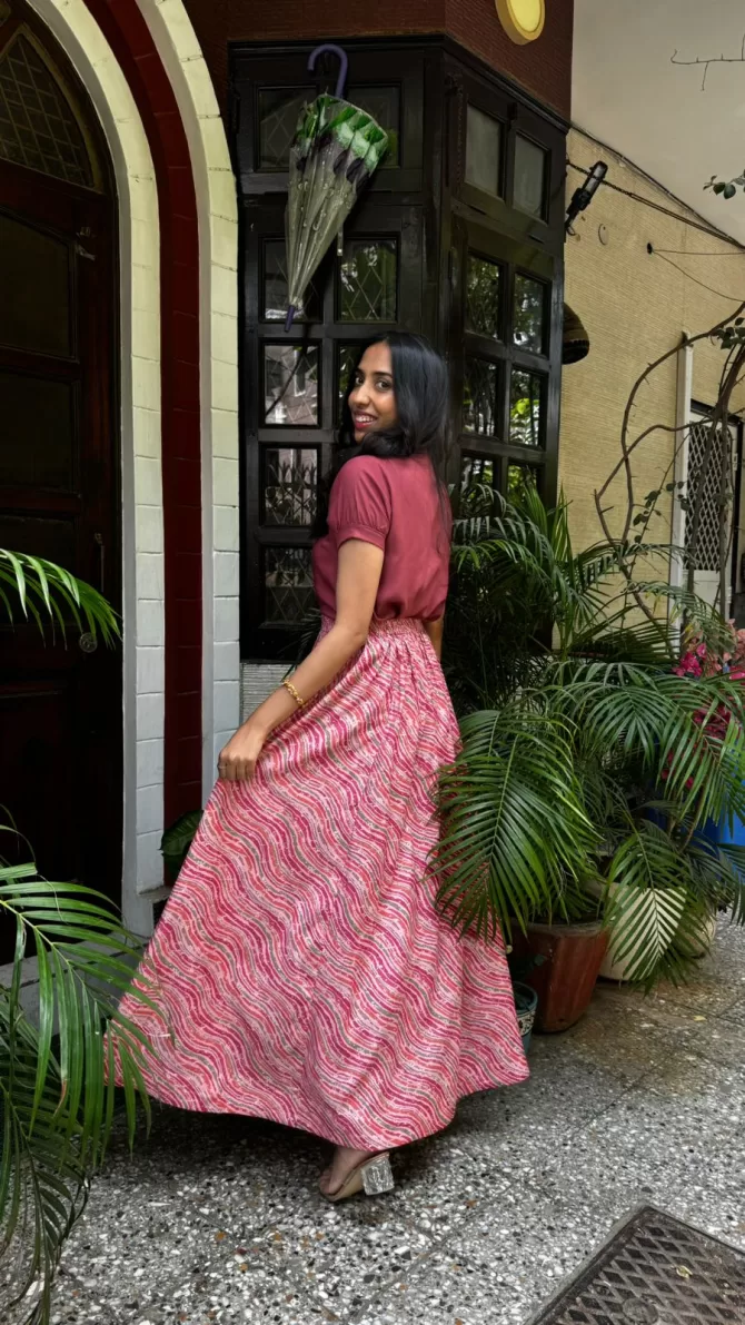 Noor Flared Cotton Skirt - Pink (Premium Collection)