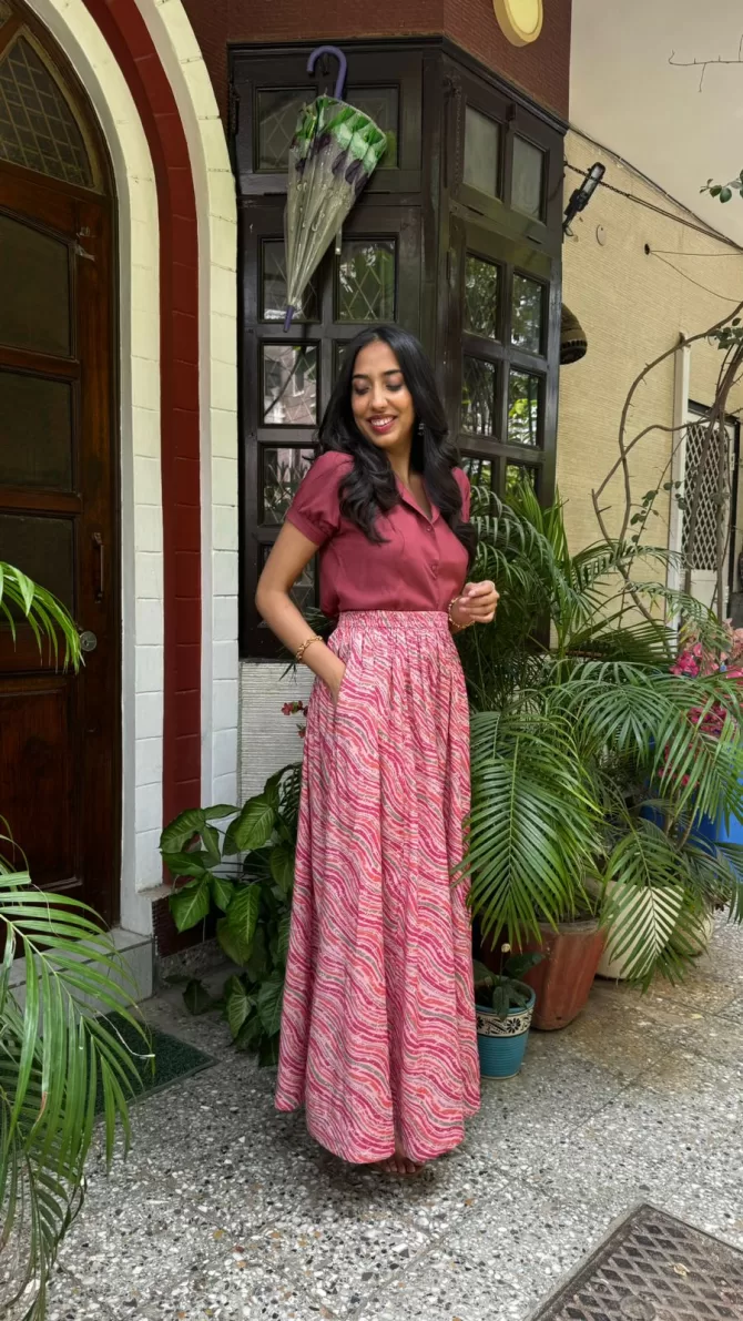 Noor Flared Cotton Skirt - Pink (Premium Collection)