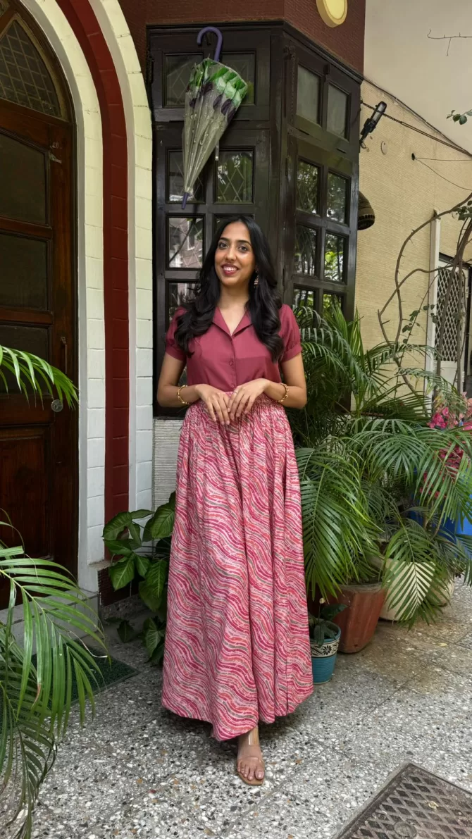Noor Flared Cotton Skirt - Pink (Premium Collection)