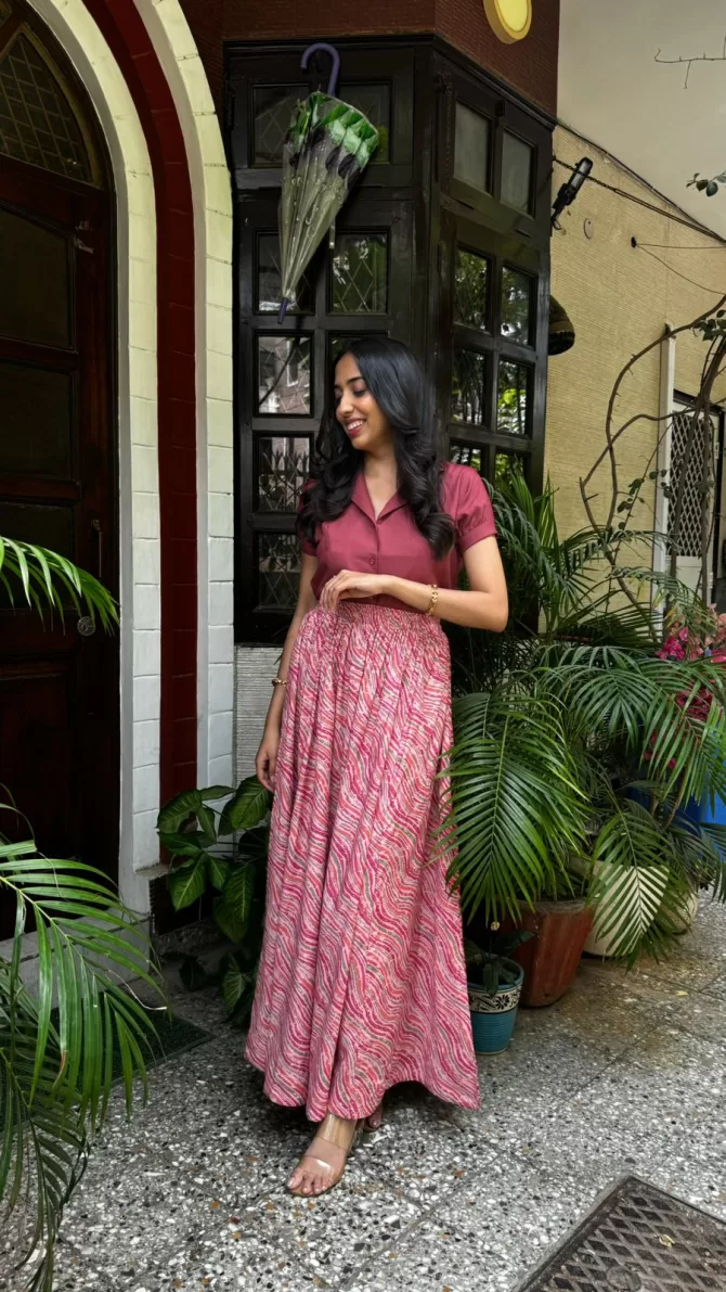Noor Flared Cotton Skirt - Pink (Premium Collection)