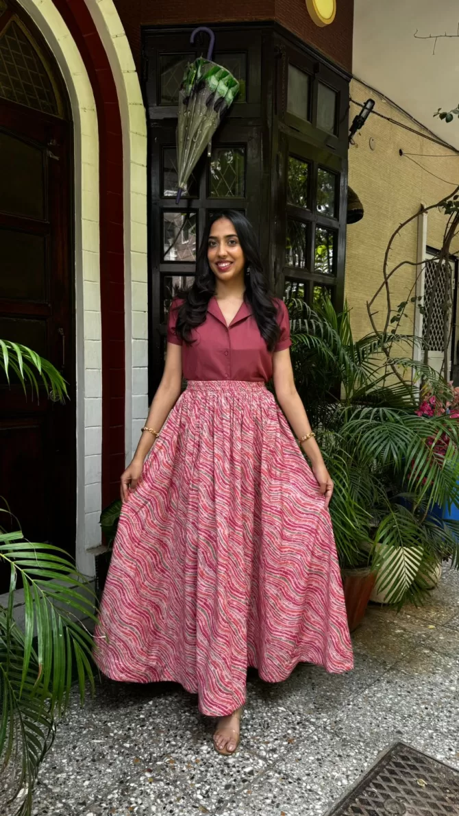 Noor Flared Cotton Skirt - Pink (Premium Collection)