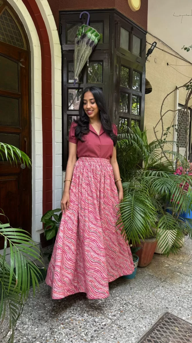 Noor Flared Cotton Skirt - Pink (Premium Collection)